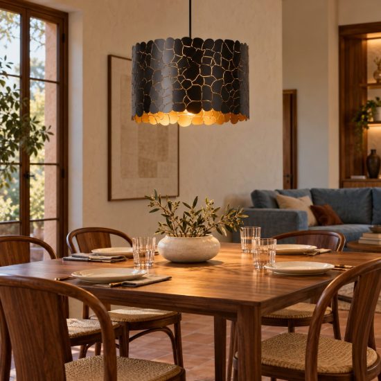 Lampadario a sospensione a cilindro per soggiorno contemporaneo nero oro craquelé