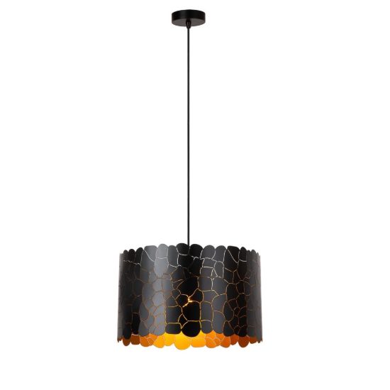 Lampadario a sospensione a cilindro per soggiorno contemporaneo nero oro craquelé