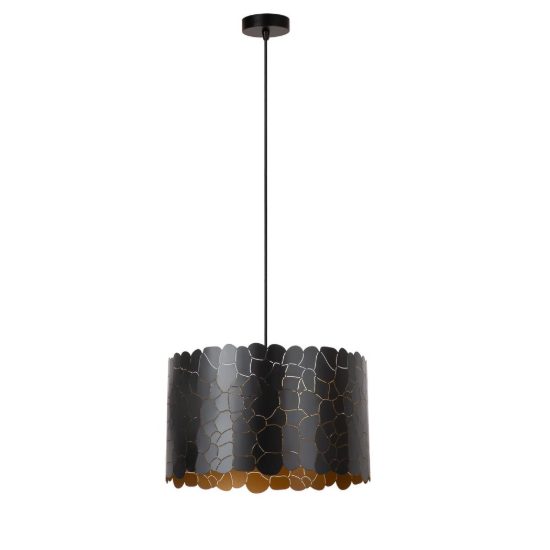 Lampadario a sospensione a cilindro per soggiorno contemporaneo nero oro craquelé