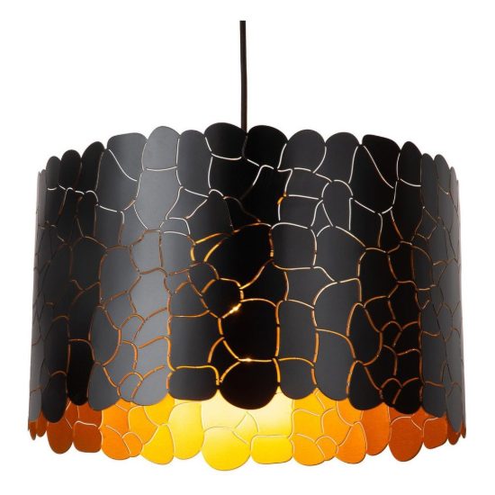 Lampadario a sospensione a cilindro per soggiorno contemporaneo nero oro craquelé