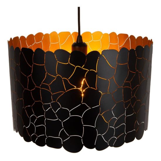 Lampadario a sospensione a cilindro per soggiorno contemporaneo nero oro craquelé