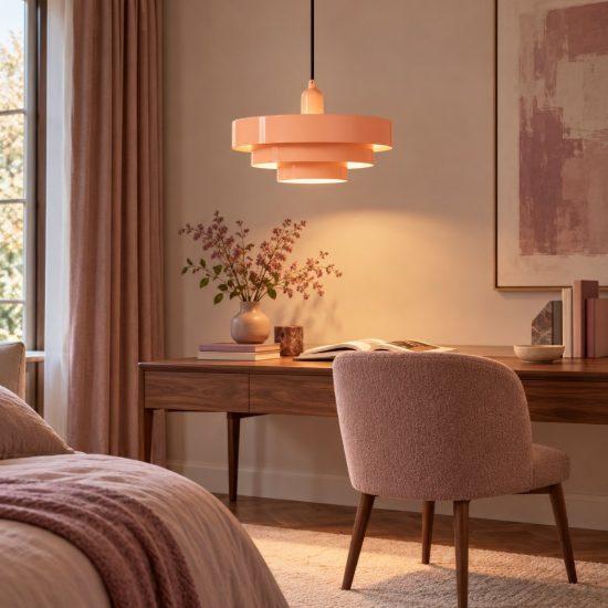 Lampadario a sospensione rotondo per camera da letto moderno rosa