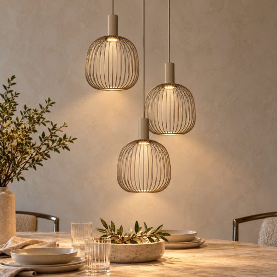 Lampadario a sospensione con 3 pendenti a grappolo per salotto moderno tortora