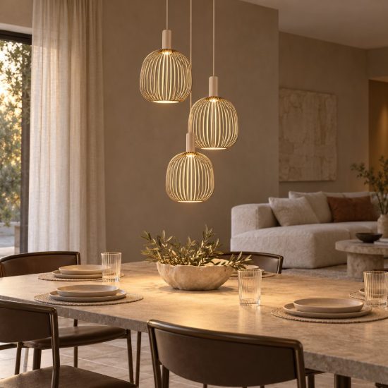 Lampadario a sospensione con 3 pendenti a grappolo per salotto moderno tortora