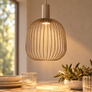 Lampadario a sospensione piccolo a sfera per salotto moderno tortora