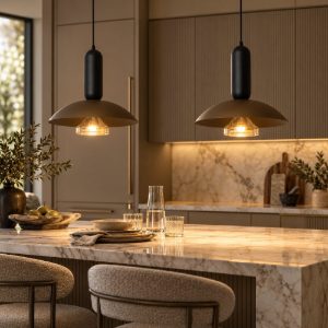Lampadario a sospensione 2 luci a calotta per cucina moderno caffe nero