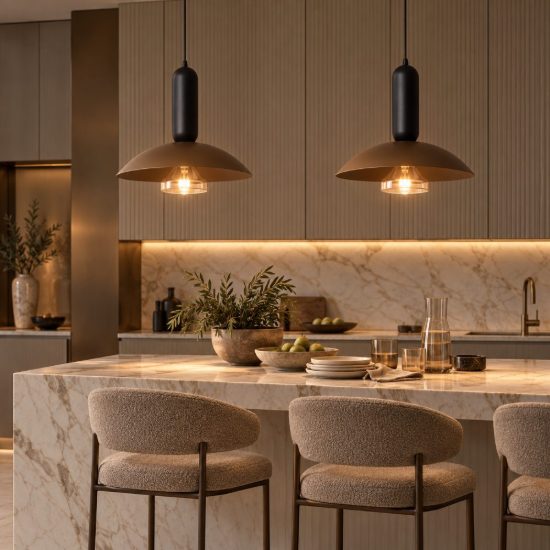Lampadario a sospensione 2 luci a calotta per cucina moderno caffe nero