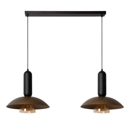 Lampadario a sospensione 2 luci a calotta per cucina moderno caffe nero