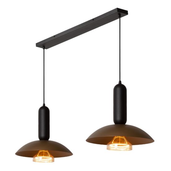 Lampadario a sospensione 2 luci a calotta per cucina moderno caffe nero