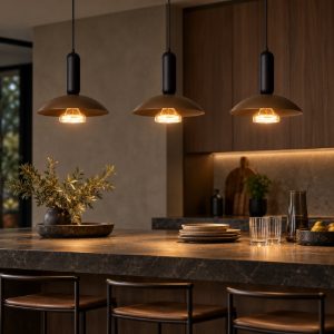 Lampadario a sospensione con 3 pendenti lineare per cucina moderno caffe nero