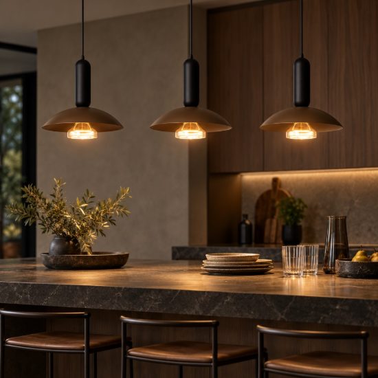Lampadario a sospensione con 3 pendenti lineare per cucina moderno caffe nero