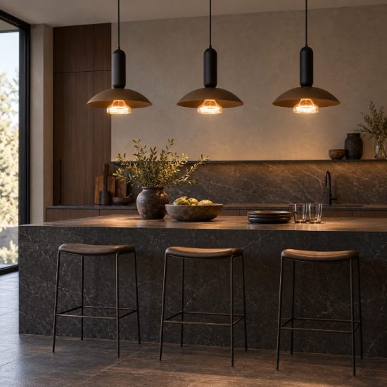 Lampadario a sospensione con 3 pendenti lineare per cucina moderno caffe nero