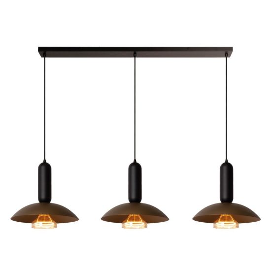 Lampadario a sospensione con 3 pendenti lineare per cucina moderno caffe nero