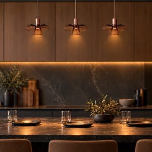 Lampadario a sospensione con 3 pendenti lineare per cucina contemporaneo caffe nero