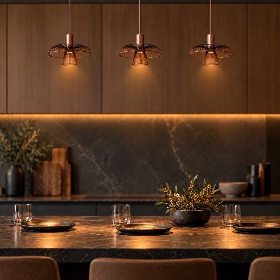 Lampadario a sospensione con 3 pendenti lineare per cucina contemporaneo caffe nero