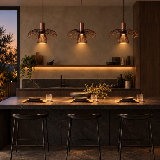 Lampadario a sospensione con 3 pendenti lineare per cucina contemporaneo caffe nero