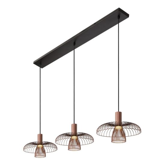 Lampadario a sospensione con 3 pendenti lineare per cucina contemporaneo caffe nero