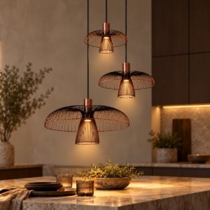 Lampadario a sospensione con 3 pendenti a cascata per cucina contemporaneo caffe nero