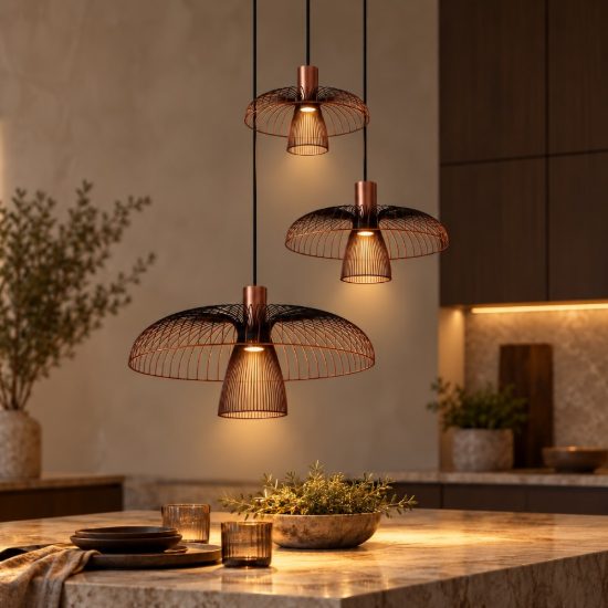 Lampadario a sospensione con 3 pendenti a cascata per cucina contemporaneo caffe nero