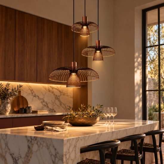 Lampadario a sospensione con 3 pendenti a cascata per cucina contemporaneo caffe nero