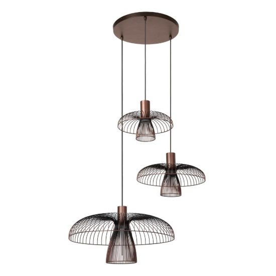 Lampadario a sospensione con 3 pendenti a cascata per cucina contemporaneo caffe nero