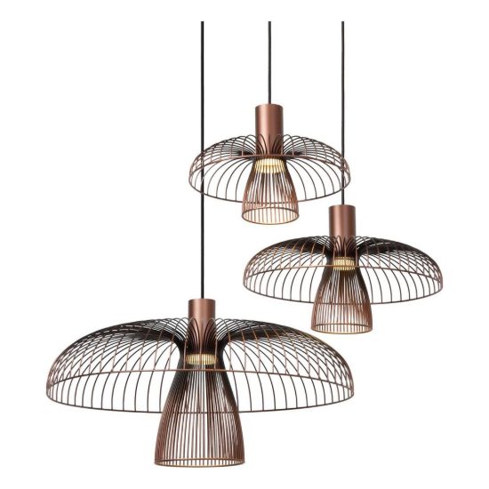 Lampadario a sospensione con 3 pendenti a cascata per cucina contemporaneo caffe nero