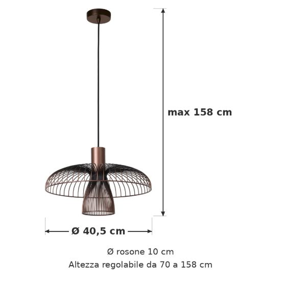 Lampadario a sospensione piccolo a cupola per cucina contemporaneo caffe nero