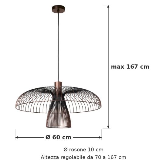 Lampadario a sospensione grande a cupola per cucina contemporaneo caffe nero