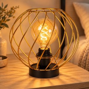 Abat-jour a sfera per comodino contemporaneo oro nero