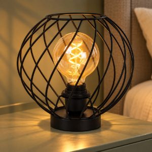Abat-jour a sfera per comodino moderno nero