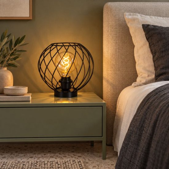 Abat-jour a sfera per comodino moderno nero
