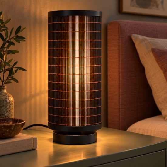 Abat-jour a cilindro per comodino moderno nero naturale
