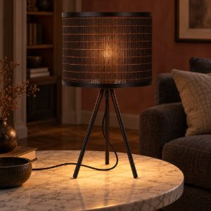 Lampada da tavolo a cilindro per soggiorno moderna nero naturale