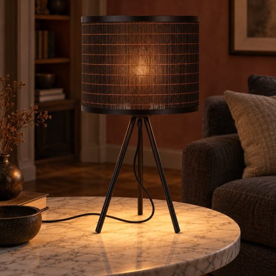 Lampada da tavolo a cilindro per soggiorno moderna nero naturale