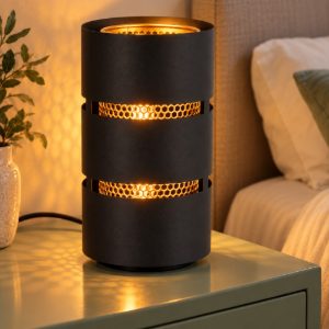 Abat-jour a cilindro per comodino contemporaneo nero oro