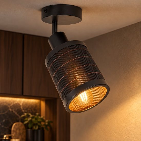 Faretto da soffitto per soggiorno orientabile moderno nero naturale
