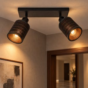 Plafoniera con 2 faretti orientabili moderna nero naturale