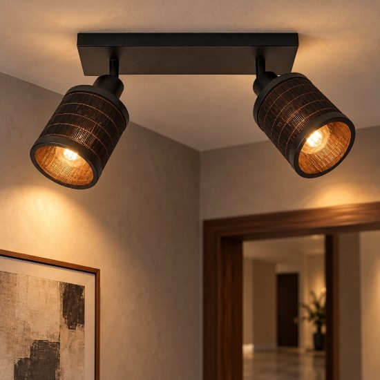 Plafoniera con 2 faretti orientabili moderna nero naturale