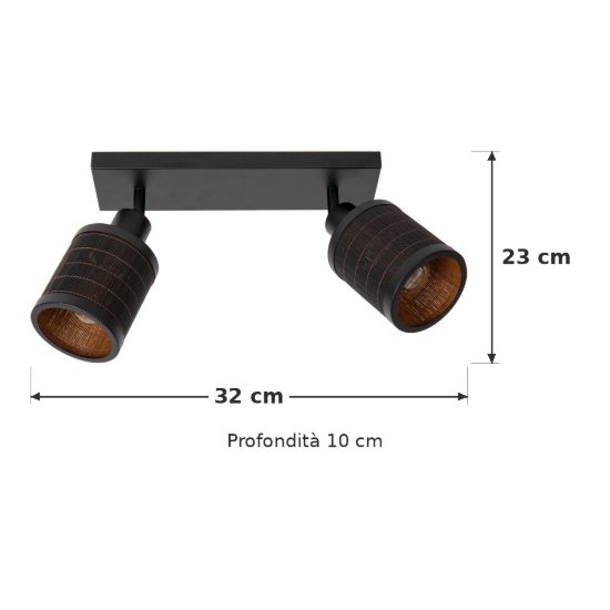 Plafoniera con 2 faretti orientabili moderna nero naturale
