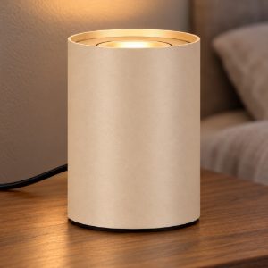 Abat-jour a cilindro per comodino moderno tortora led 5w 2700k dimmerabile