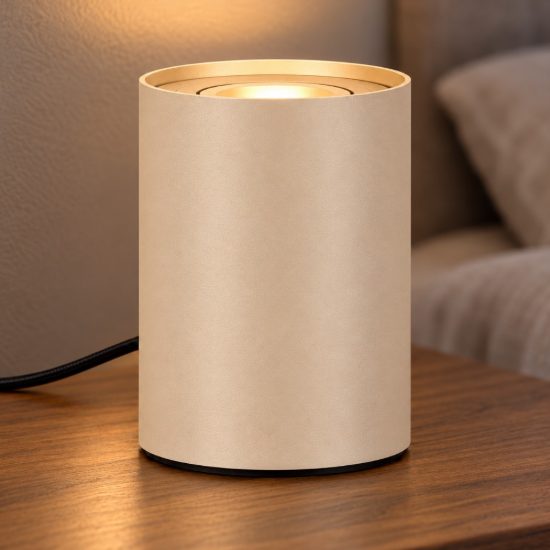 Abat-jour a cilindro per comodino moderno tortora led 5w 2700k dimmerabile