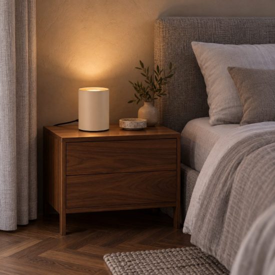 Abat-jour a cilindro per comodino moderno tortora led 5w 2700k dimmerabile