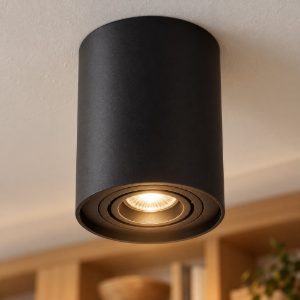 Faretto da soffitto cilindrico per soggiorno orientabile moderno nero