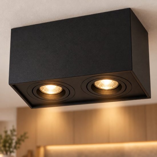 Plafoniera con 2 faretti orientabili moderna rettangolare nero