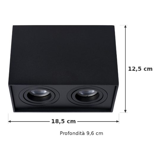 Plafoniera con 2 faretti orientabili moderna rettangolare nero