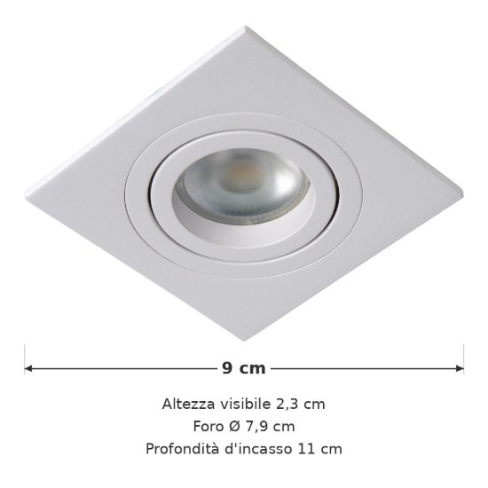 Faretto da incasso per cartongesso per salotto orientabile moderno quadrato bianco