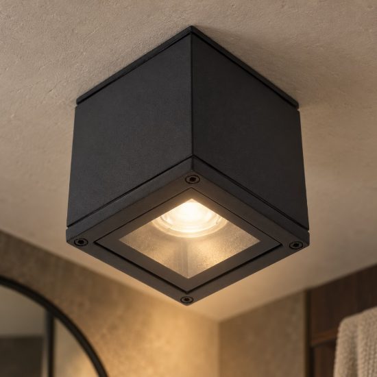 Faretto da soffitto quadrato per bagno moderno nero ip65