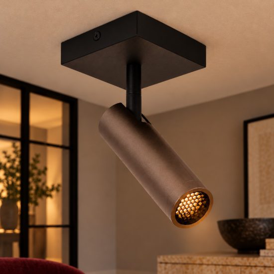 Faretto da soffitto a tubo con base quadrata per sala da pranzo orientabile moderno grigio ferro