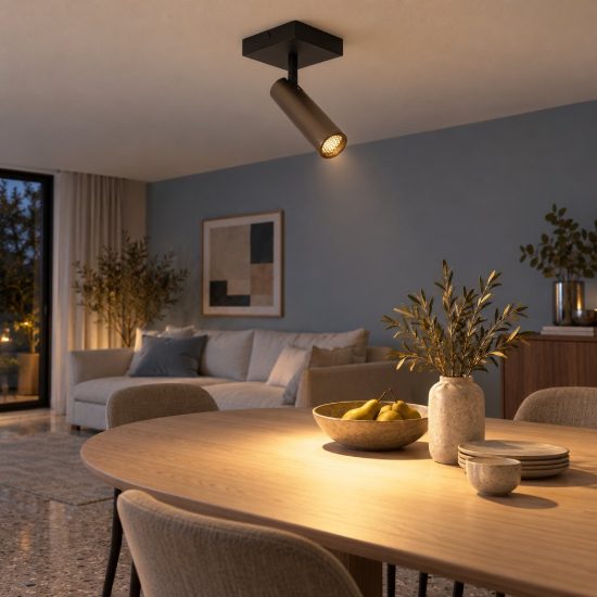 Faretto da soffitto a tubo con base quadrata per sala da pranzo orientabile moderno grigio ferro