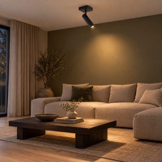 Faretto da soffitto a tubo con base quadrata per soggiorno orientabile moderno nero